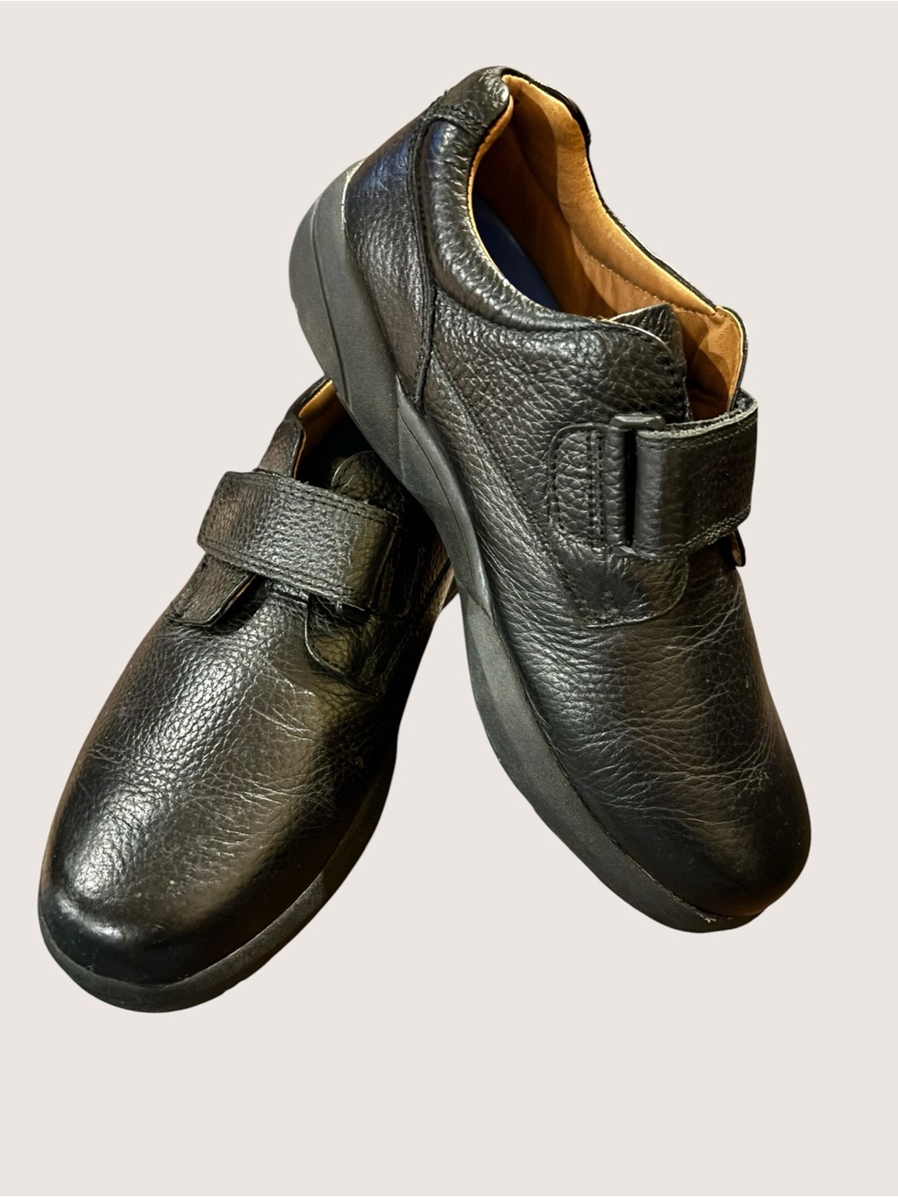 Men's Black Leather Slip-On Comfort Loafers with Hook-and-Loop Strap